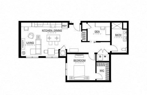 Floor plan for 1 bed, 1 bath, 1065 sqft